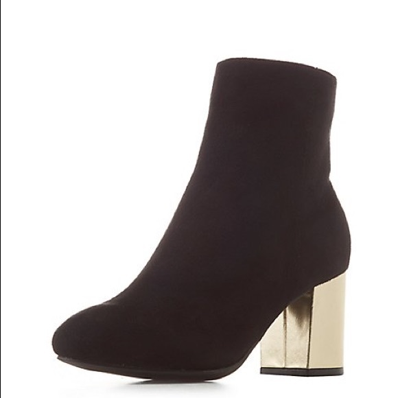 SOLD NWT Sexy Gold Metallic Heels Ankle Boots - Picture 2 of 8